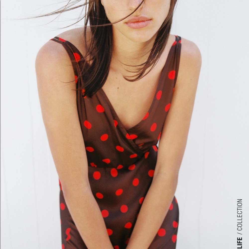 Zara Polka Dot Dress Black Red - Picture 6 of 13